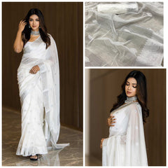White Soft Silk Pure Khadi Fabric Saree with Art Silk Blouse