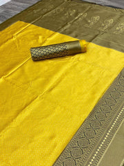 Yellow Soft Litchi Silk Saree For Haldi Ceremony