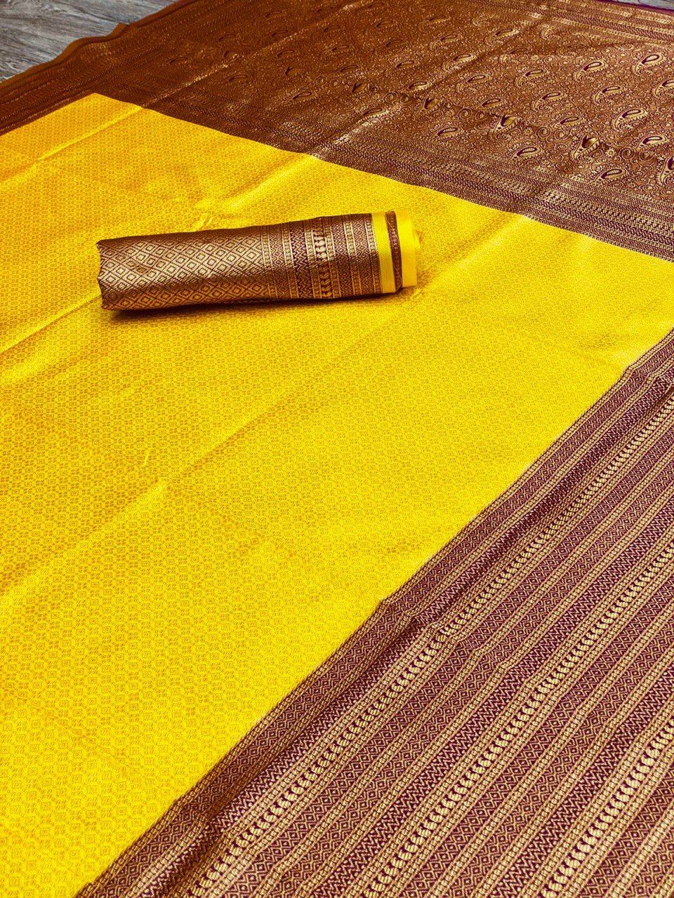 Yellow Self Design Zari Weaving Pure Jacquard Silk Saree