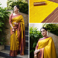 Yellow Self Design Zari Weaving Pure Jacquard Silk Saree