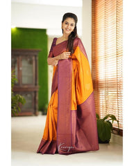 Yellow Kadwa Weave Lichi Silk Saree for Women