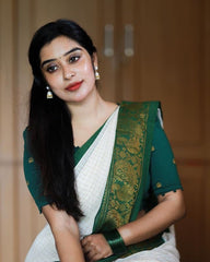 White Pooja Special Lichi Silk Banarasi Kanjivaram Saree