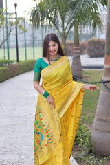 Yellow Banarasi Soft Silk Zari Work Designer Saree