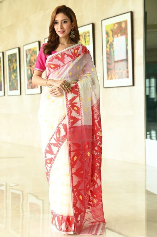 White Linen Banarasi Cotton Jacquard Work Saree