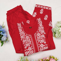 New Chikankari Exclusive Kurti_Pent Pair Design(Red)31
