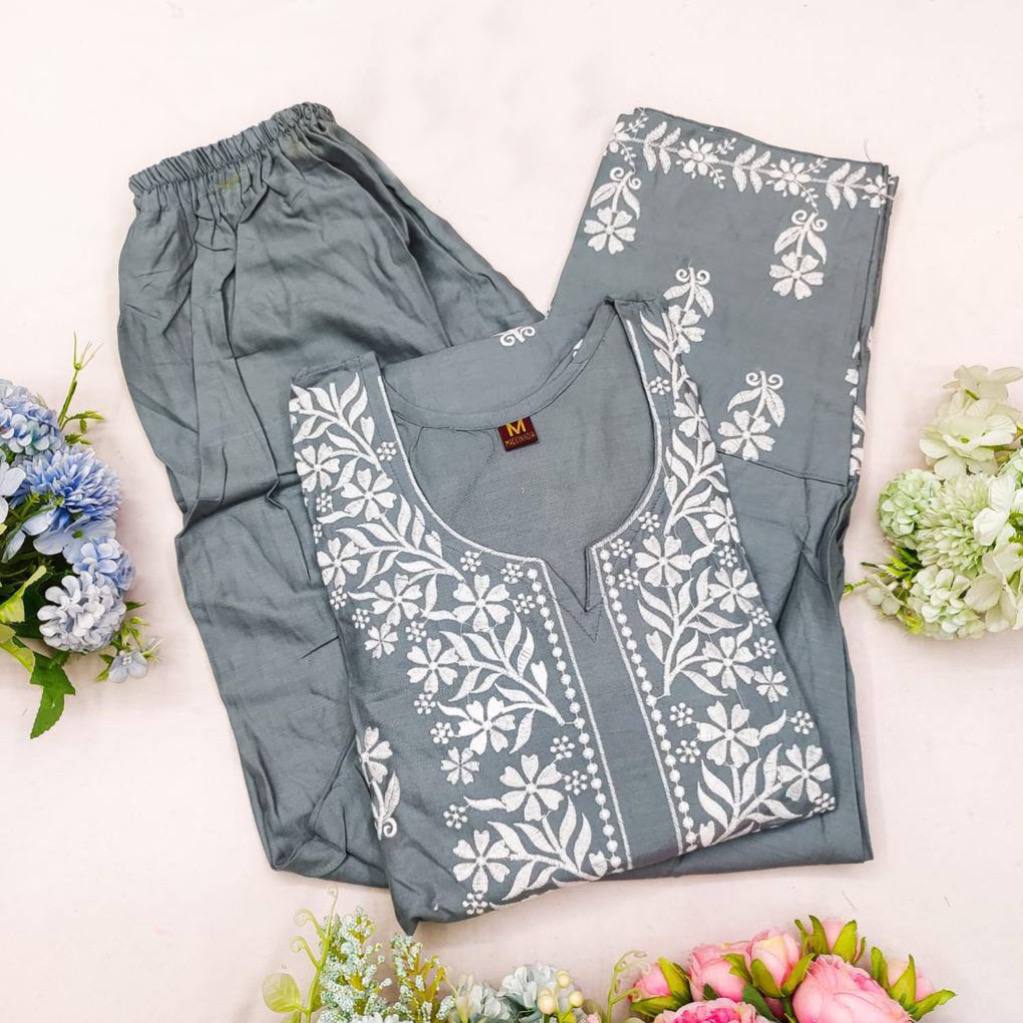 New Chikankari Exclusive Kurti_Pent Pair Design(Greay) 27