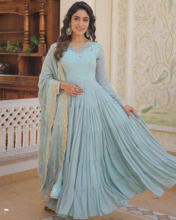 Heavy Georgette Anarkali Suit with 10-Meter Ruffle Flair – 3-Piece Set