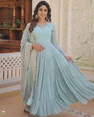 Heavy Georgette Anarkali Suit with 10-Meter Ruffle Flair – 3-Piece Set