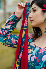 Heavy Pure Maslin Corset Work Printed Suit Set | Secret Pleasure