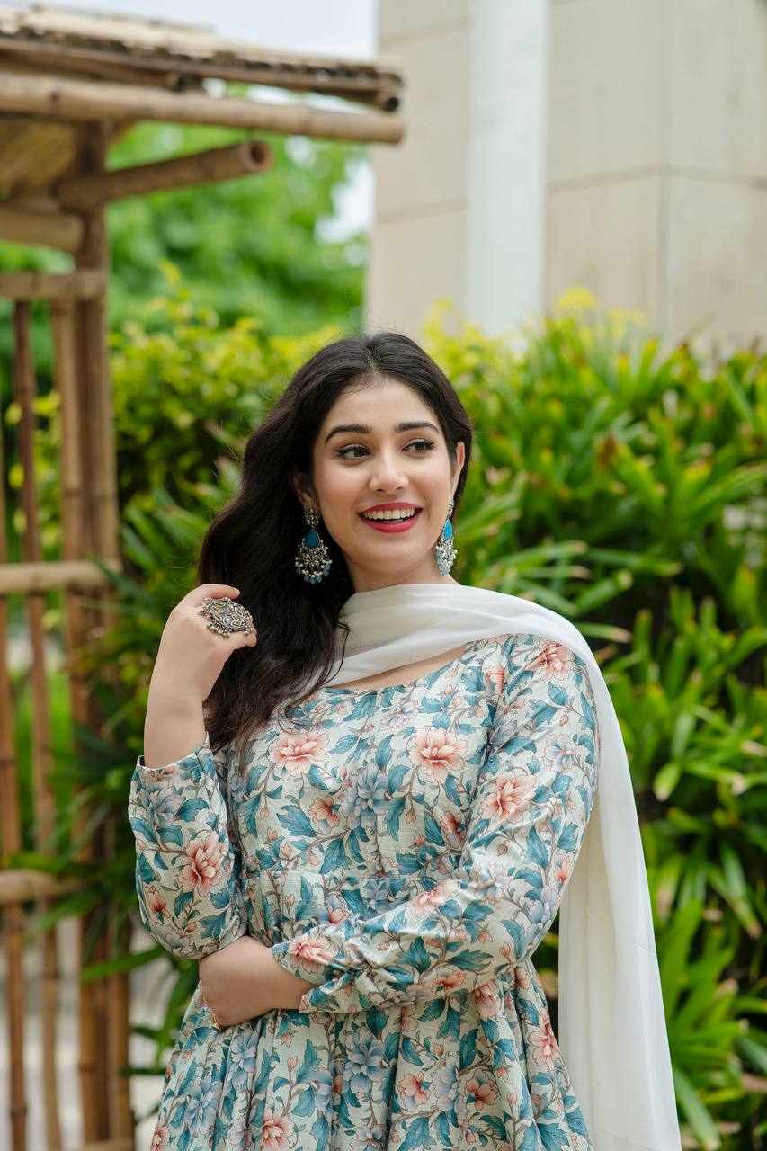 Heavy Pure Maslin Corset Work Print Kurta Set | Secret Pleasure