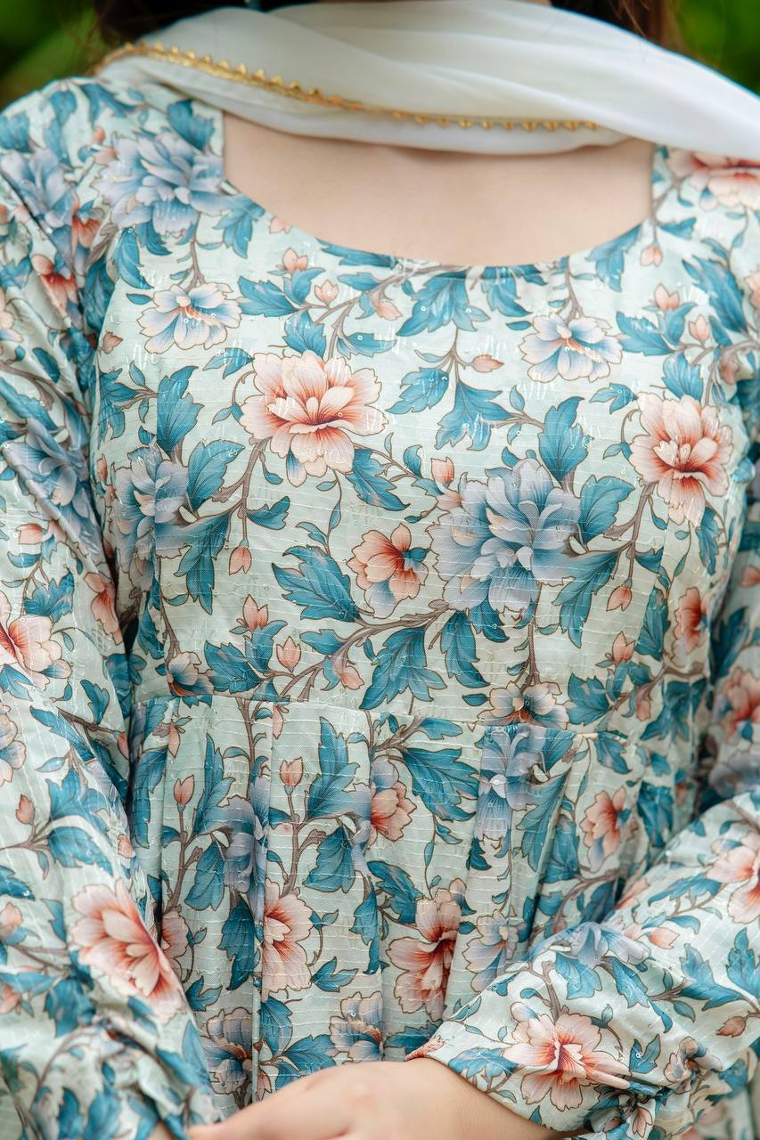 Heavy Pure Maslin Corset Work Print Kurta Set | Secret Pleasure