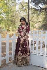 Vichitra Shimmer Kurta Set with Embroidered Dupatta