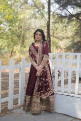 Vichitra Shimmer Kurta Set with Embroidered Dupatta