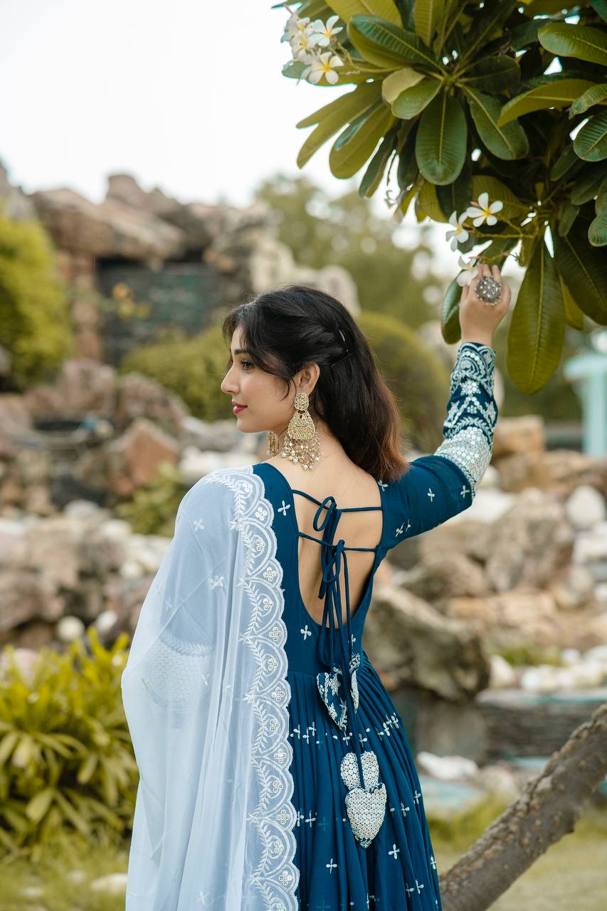 Embroidered Faux Georgette Kurta Set with Dupatta