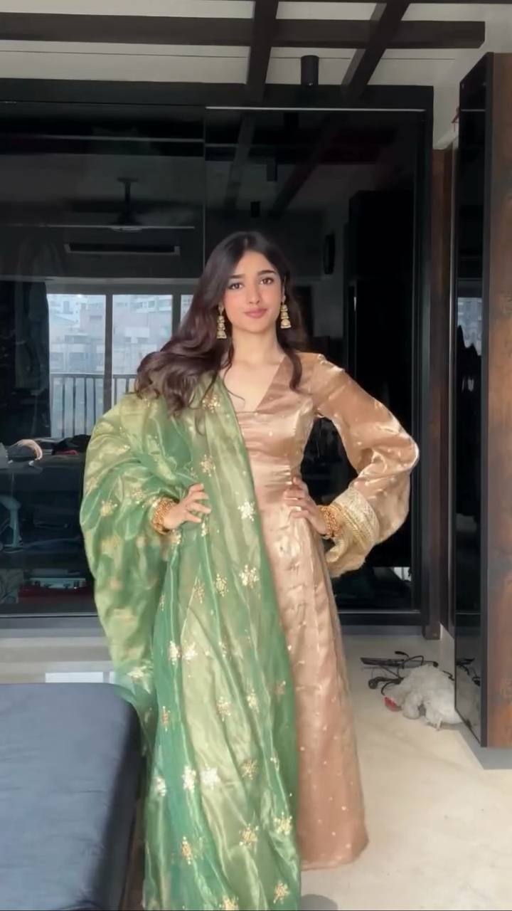 Crimson Red Jimmy Choo & Satin Silk Anarkali Suit with Embroidery Sequence Work