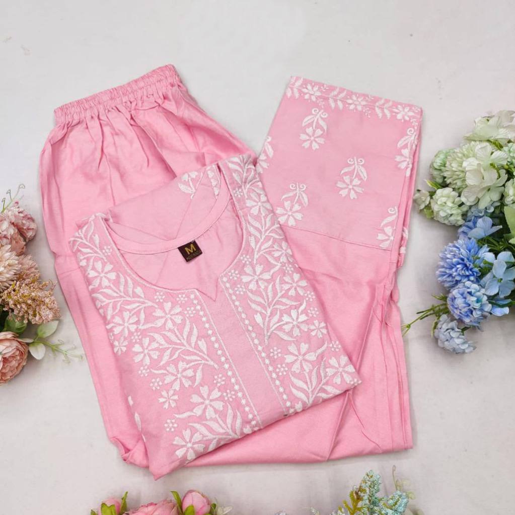 New Chikankari Exclusive Kurti_Pent Pair Design(Peach)28
