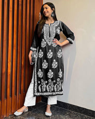 WOMEN CHIKAN EMBROIDERY Kurti_Pent Pair Design (Black) 55