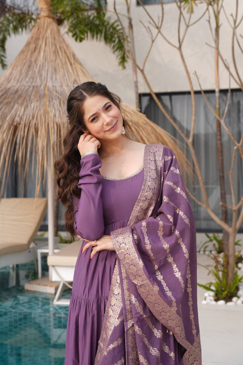 Dusty Purple Pure Chanderi Silk Anarkali Suit