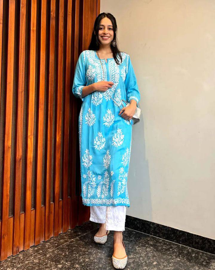 WOMEN CHIKAN EMBROIDERY Kurti_Pent Pair Design (Sky Blue) 59