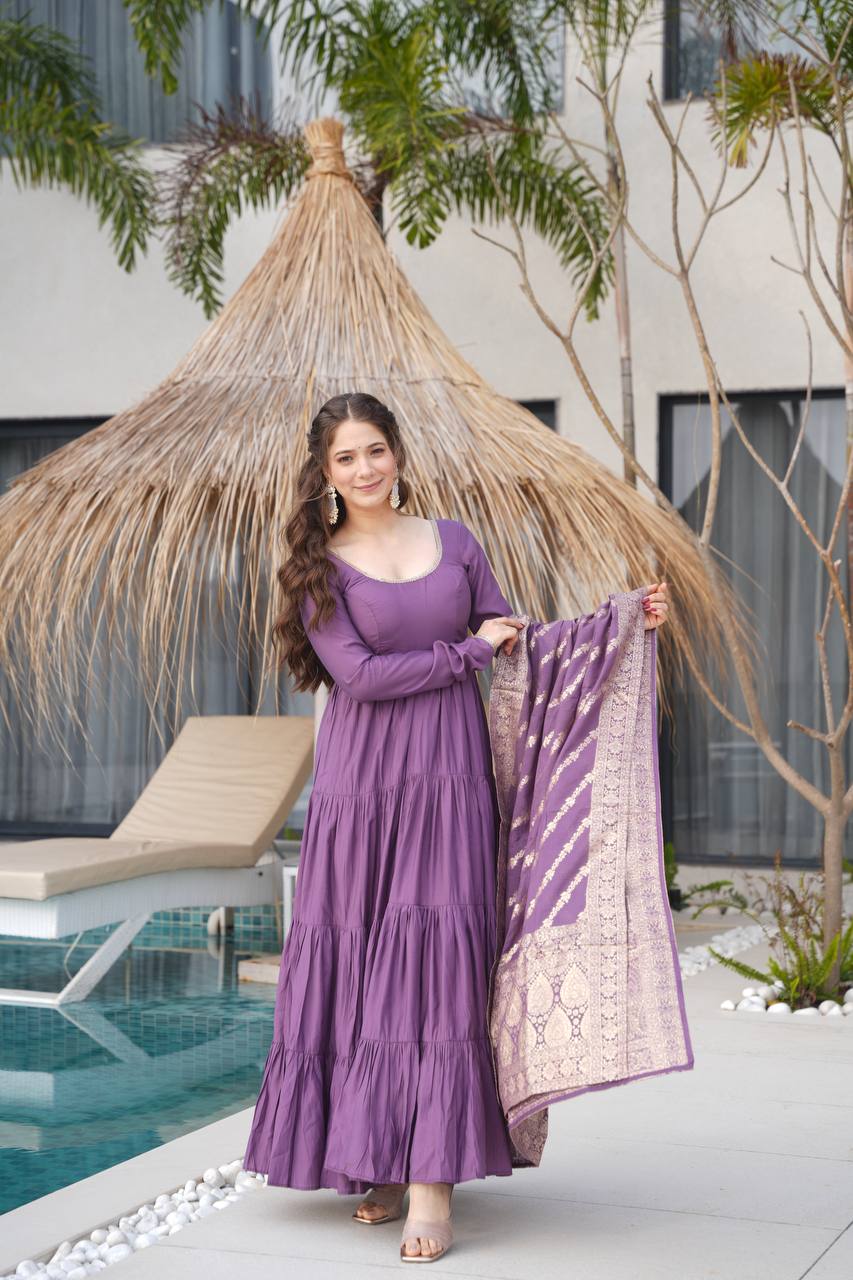 Dusty Purple Pure Chanderi Silk Anarkali Suit