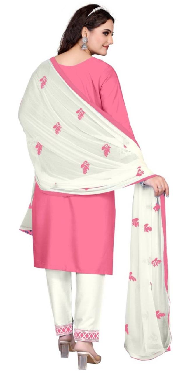 Exclusive Chikankari Kurti_Pant Set With Dupatta (Pink)09