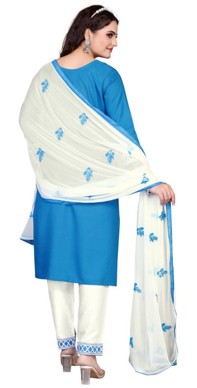 Exclusive Chikankari Kurti_Pant Set With Dupatta (Blue )05