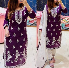 Exclusive Chikankari Kurti_Pant Set With Dupatta (Purple)10