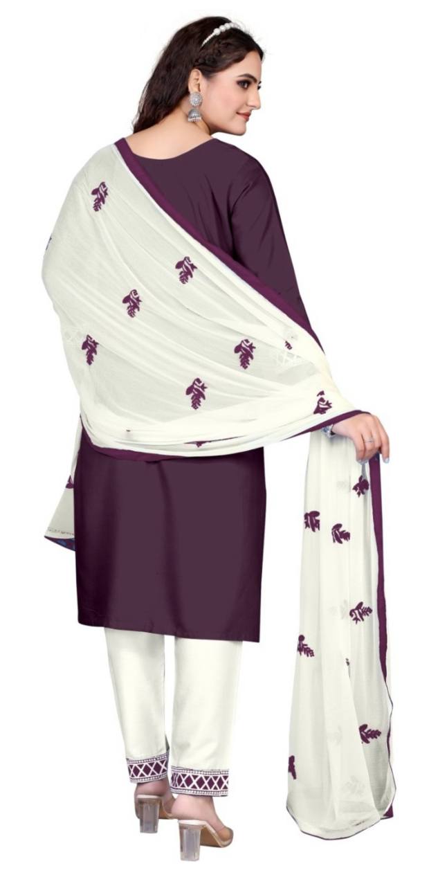 Exclusive Chikankari Kurti_Pant Set With Dupatta (Purple)10