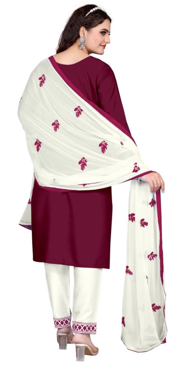 Exclusive Chikankari Kurti_Pant Set With Dupatta (Maroon )08