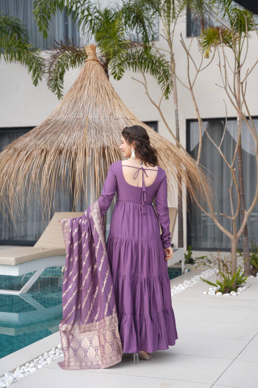 Dusty Purple Pure Chanderi Silk Anarkali Suit