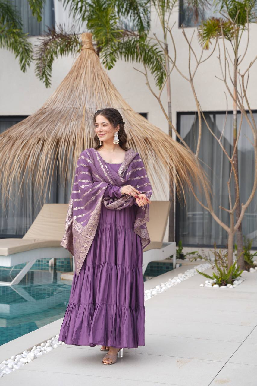 Dusty Purple Pure Chanderi Silk Anarkali Suit