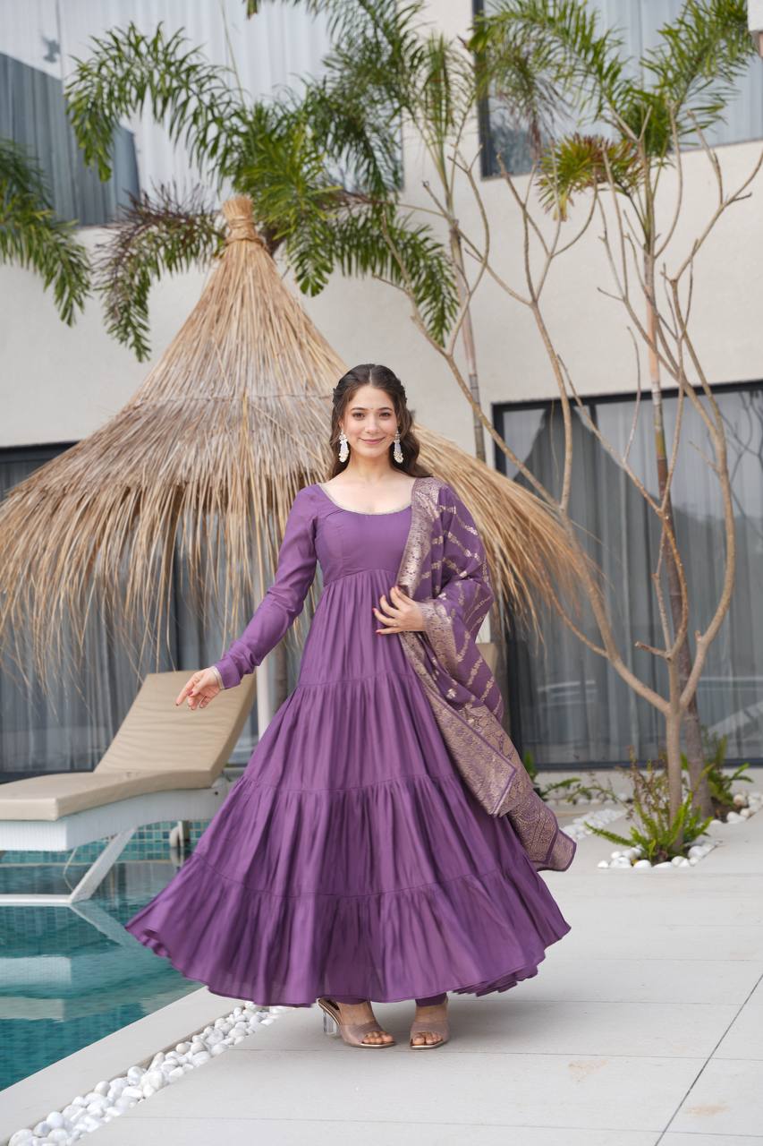 Dusty Purple Pure Chanderi Silk Anarkali Suit