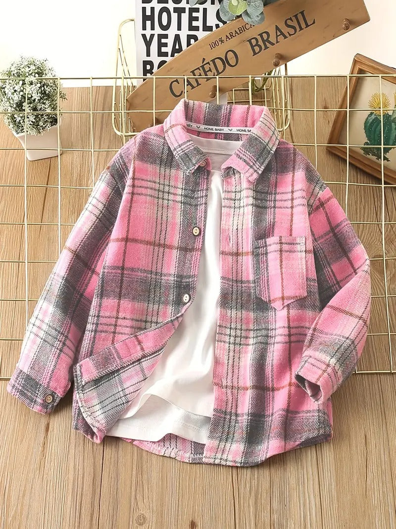 Pink Plaid Jacket Boys Shirt – Stylish Cotton Blend Layering Piece for Kids (White T-shirt Not Included)