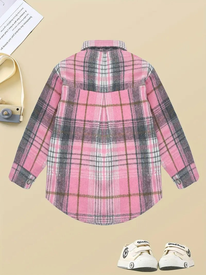 Pink Plaid Jacket Boys Shirt – Stylish Cotton Blend Layering Piece for Kids (White T-shirt Not Included)