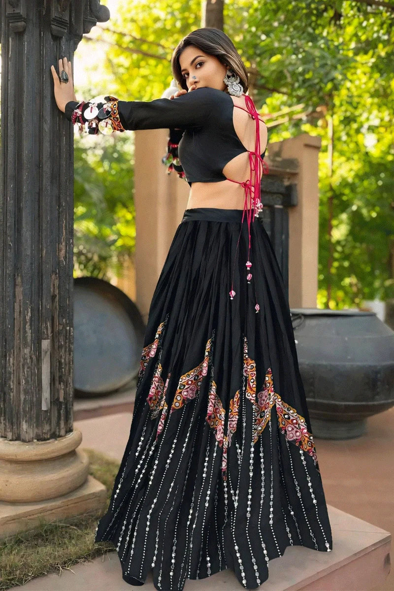 Real Mirror Work Black Chaniya Choli For Navratri