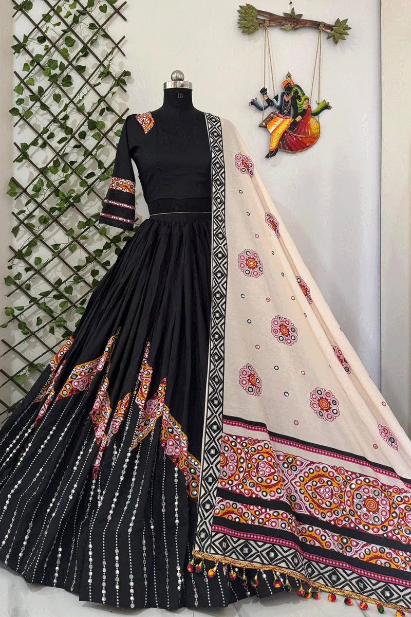Real Mirror Work Black Chaniya Choli For Navratri
