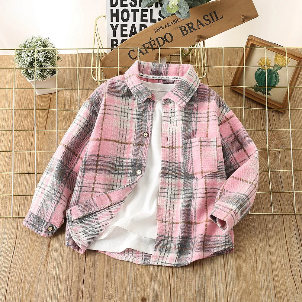 Pink Plaid Jacket Boys Shirt – Stylish Cotton Blend Layering Piece for Kids (White T-shirt Not Included)