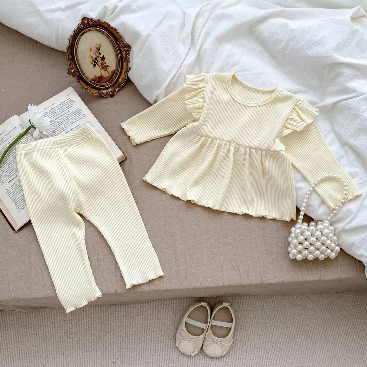 Elegant European Styled Girls Two Piece Set – Cotton Blend Top and Bottom Outfit