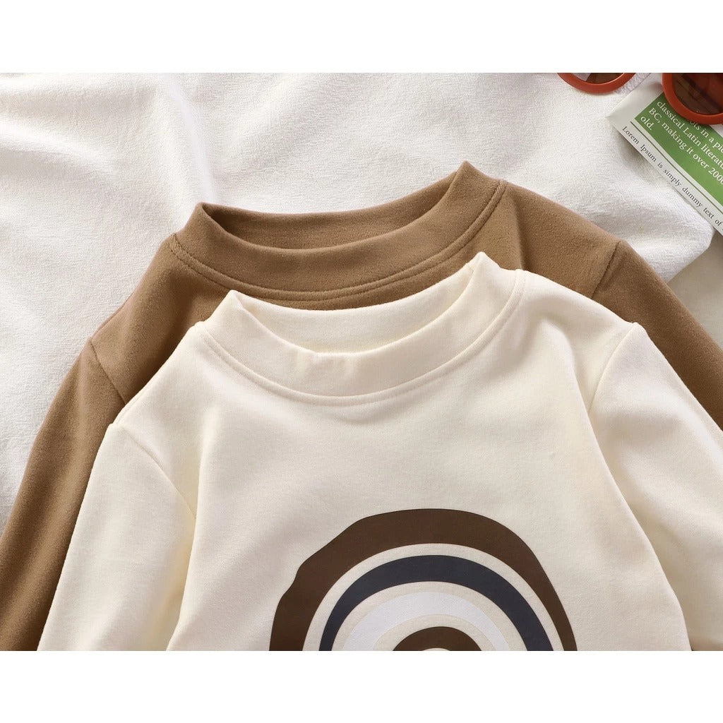 Nordic Rainbow Girls Top – Soft Cotton Blend Casual Long Sleeve Shirt