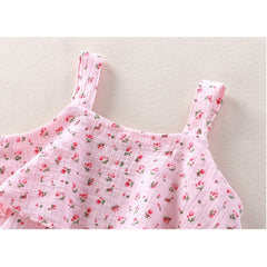 Pink Blossom Sleeveless Girls Set – Cute Cotton Summer Outfit for Toddlers and Kids