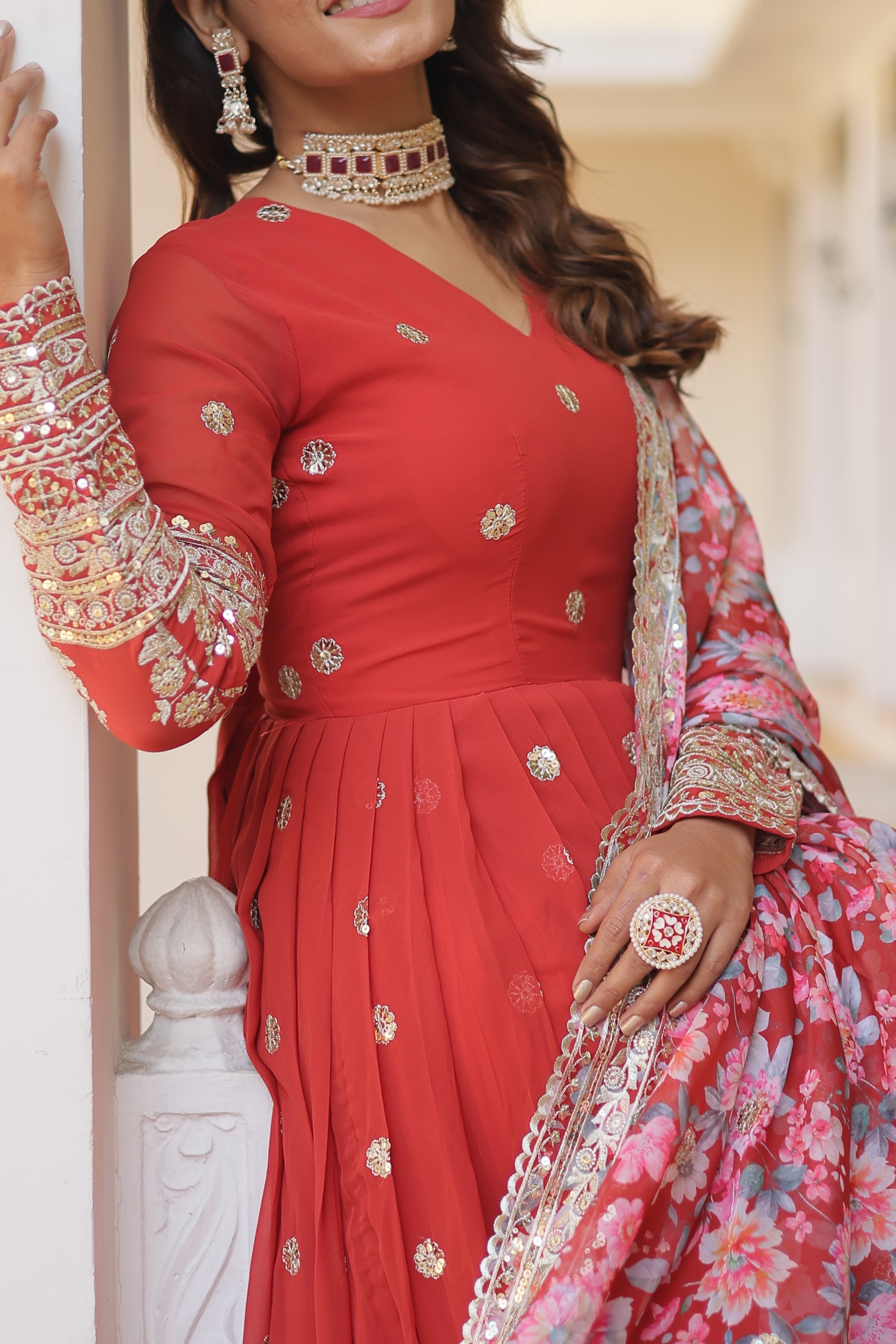 Elegant Faux Georgette Embroidered Gown with Dupatta | Secret Pleasure