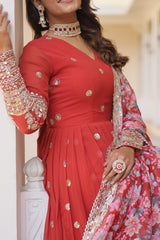 Elegant Faux Georgette Embroidered Gown with Dupatta | Secret Pleasure