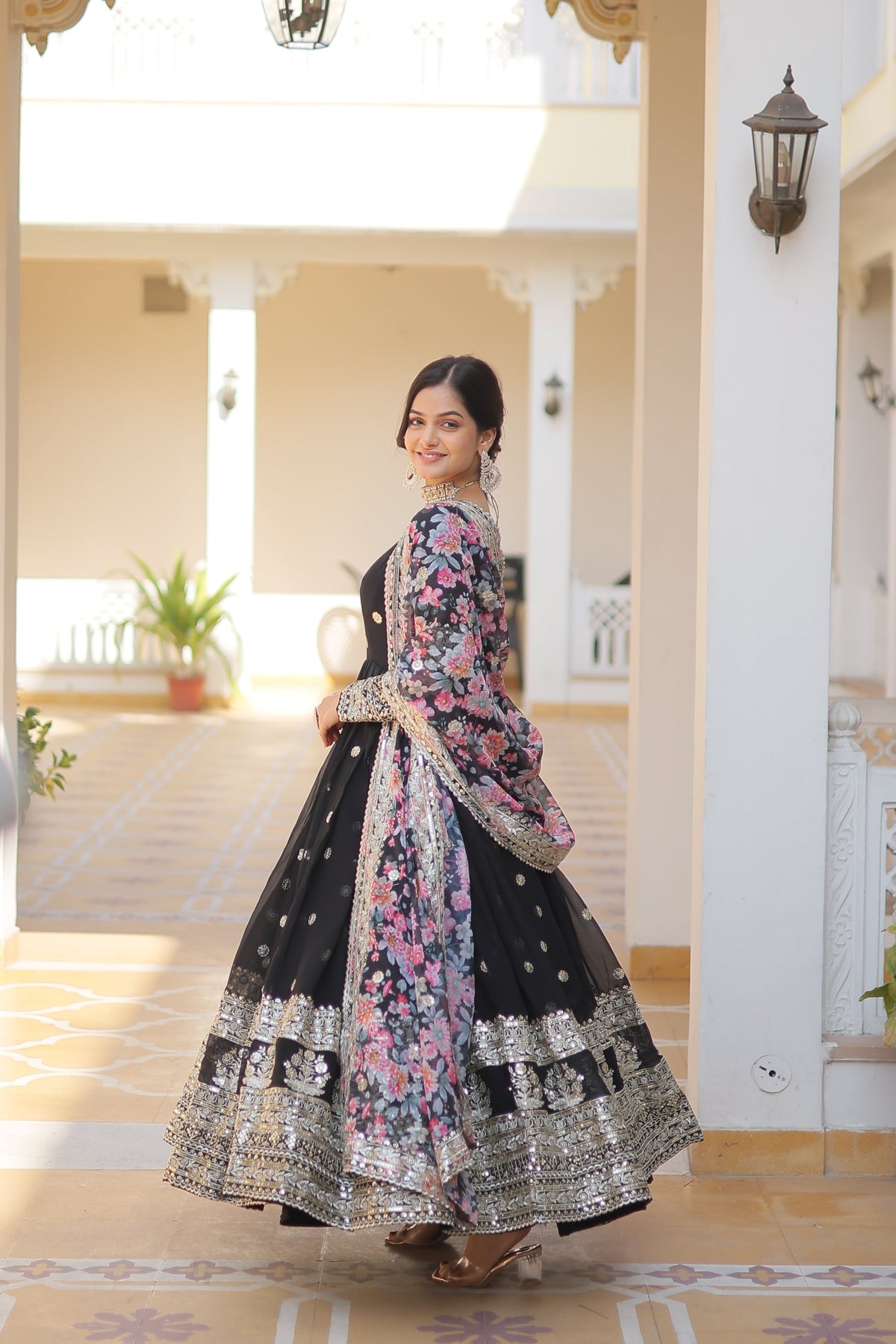Elegant Faux Georgette Embroidered Gown with Dupatta | Secret Pleasure