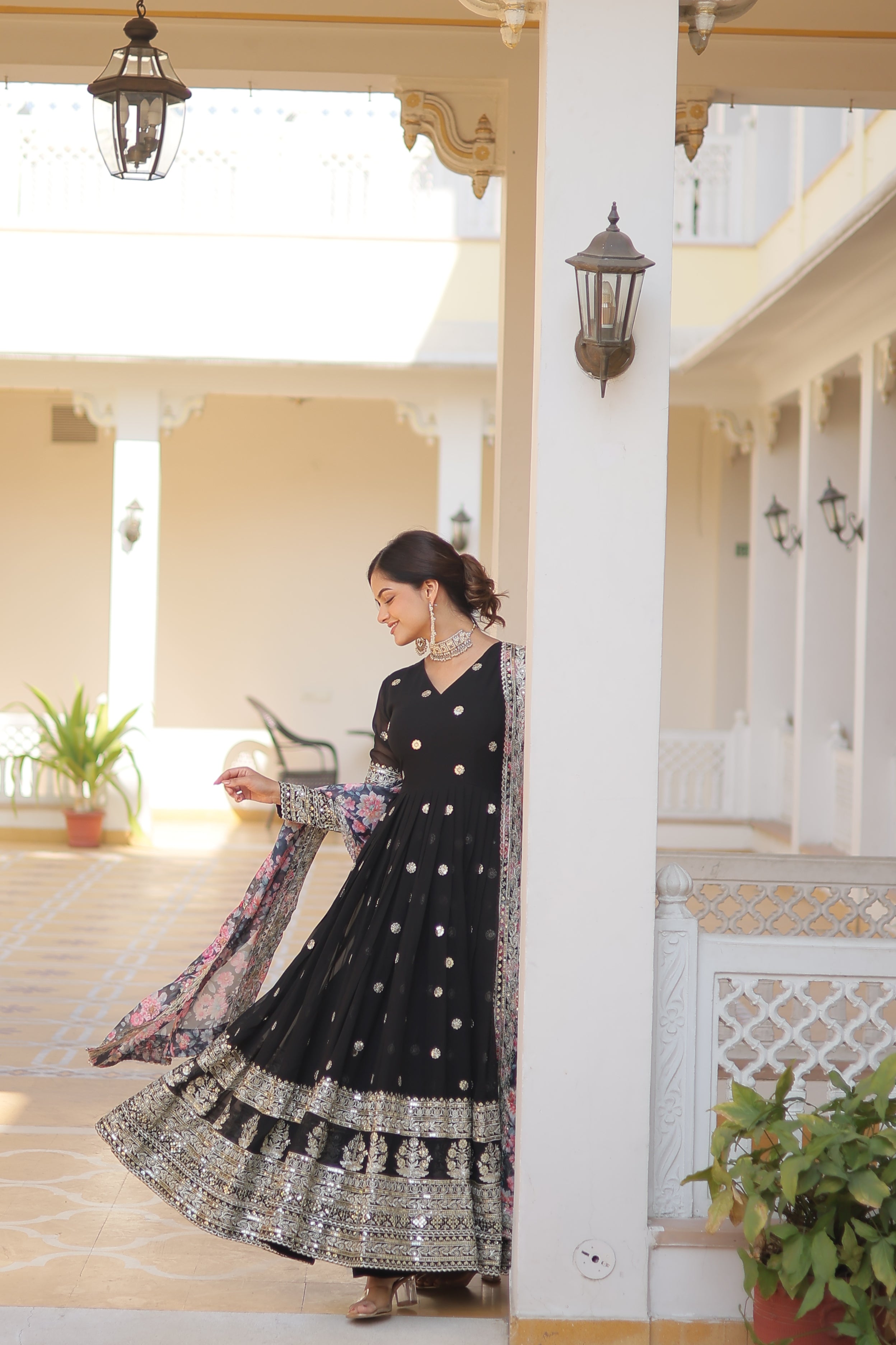 Elegant Faux Georgette Embroidered Gown with Dupatta | Secret Pleasure