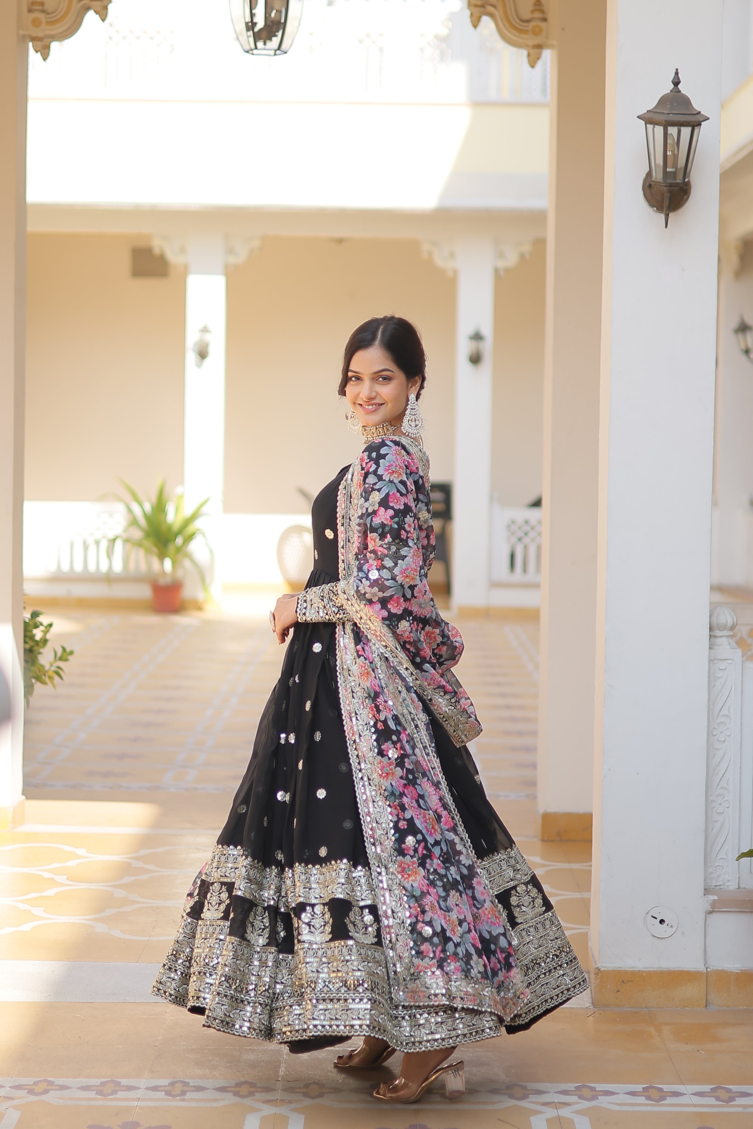 Elegant Faux Georgette Embroidered Gown with Dupatta | Secret Pleasure