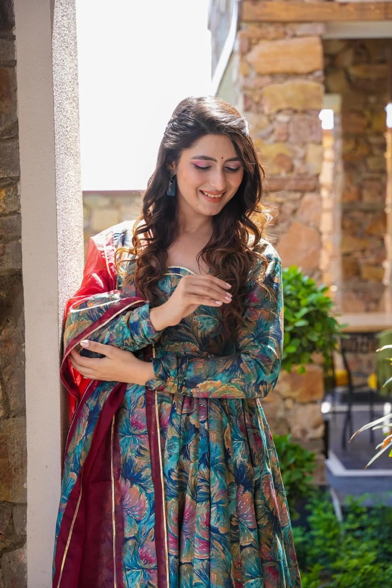 Maslin Digital Print Kurta Set with Georgette Dupatta