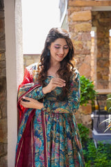 Maslin Digital Print Kurta Set with Georgette Dupatta