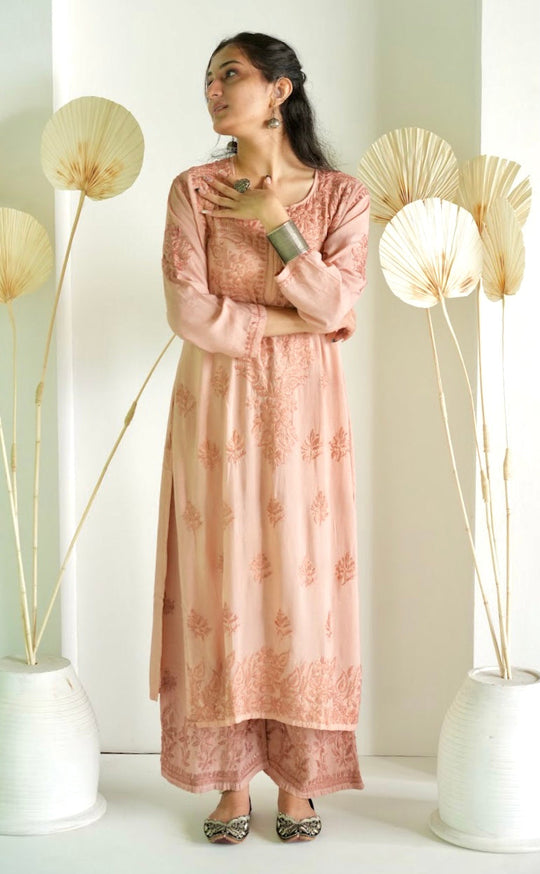 Palak Modal Dyed Premium Chikankari Kurti Set