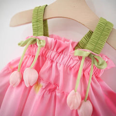Hanging Tulip Girls Two-Piece Set – Cotton Blend Top and Bottom Outfit