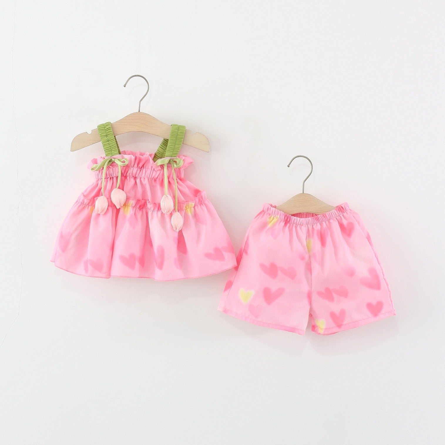 Hanging Tulip Girls Two-Piece Set – Cotton Blend Top and Bottom Outfit